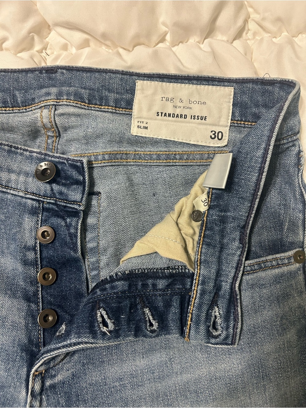 rag & bone Light Blue High-Rise Slim Button-Fly Jeans